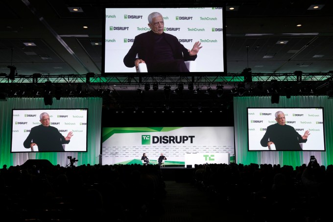 SAN FRANCISCO, CALIFORNIA - OCTOBER 28: (L-R) Connie Loizos, Editor-in-Chief & GM of TechCrunch, and Vinod Khosla, Founder, Khosla Ventures, speak onstage during day two of TechCrunch Disrupt 2025 at Moscone Center on October 28, 2025 in San Francisco, California. (Photo by Kimberly White/Getty Images for TechCrunch)