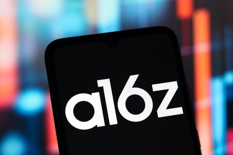 In this photo illustration, the a16z (Andreessen Horowitz) logo is seen displayed on a smartphone screen.