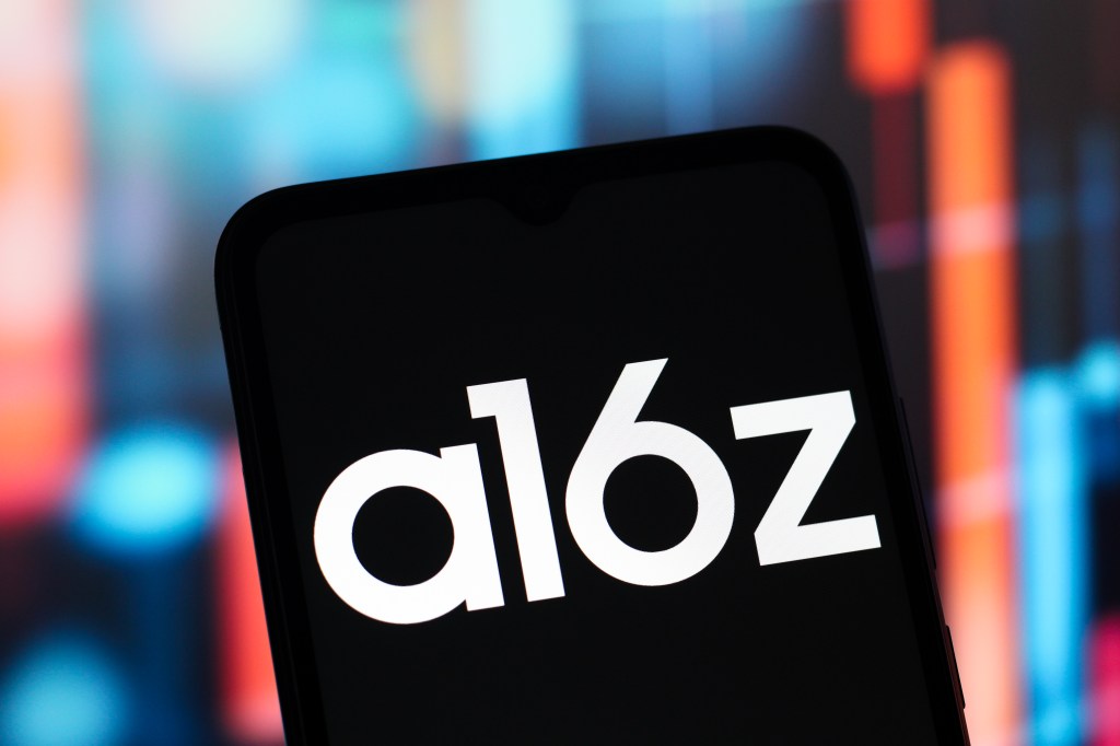 In this photo illustration, the a16z (Andreessen Horowitz) logo is seen displayed on a smartphone screen.