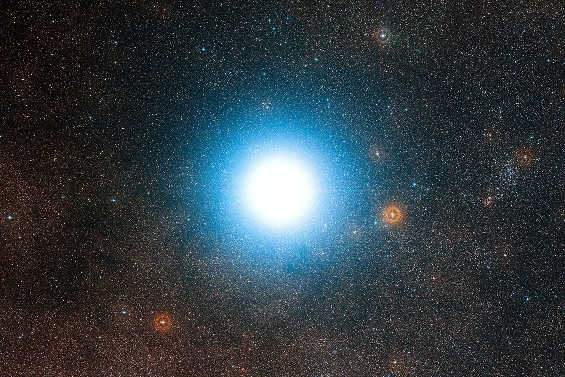 A wide-field view of the sky around the bright star Alpha Centauri
