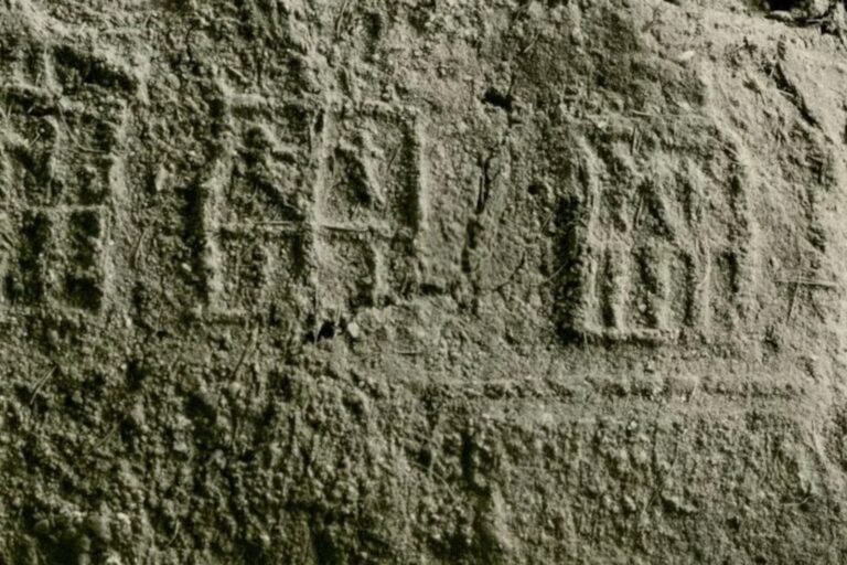 Close-up of the inscription on the mud stopper.