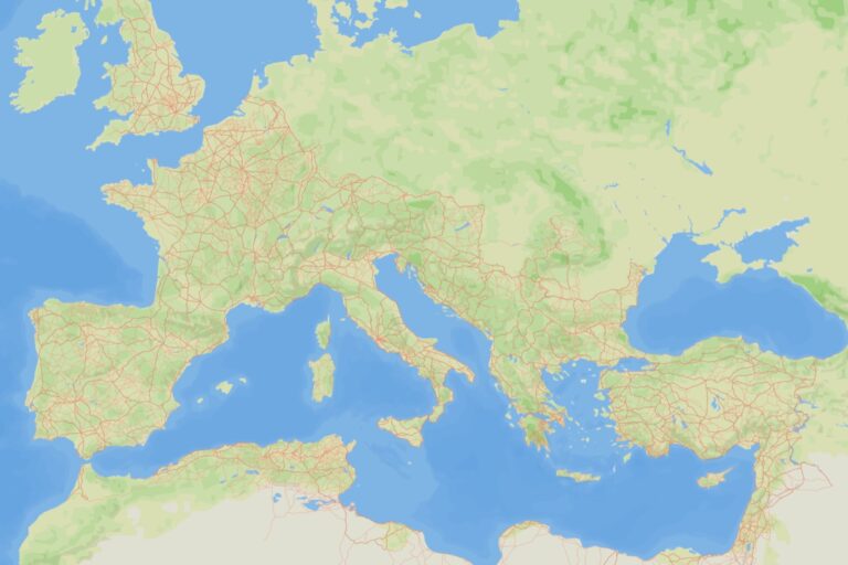 Itiner-e's map of the Roman Empire's roads in 150 CE.