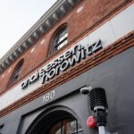 Low angle view of Andreessen Horowitz office building facade with company logo
