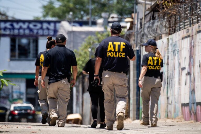 SOUTH LOS ANGELES, CA - JULY 01:ATF investigators survey damage on Thursday, July 1, 2021 after an LAPD Bomb Squad truck exploded with illegal fireworks in South Los Angeles. The truck failed to handle a planned detonation of seized explosives the night before leaving 17 people injured and damage in the neighborhood. (Photo by Sarah Reingewirtz/MediaNews Group/Los Angeles Daily News via Getty Images)
