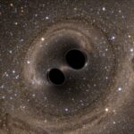 An artist's impression of a black hole merger.
