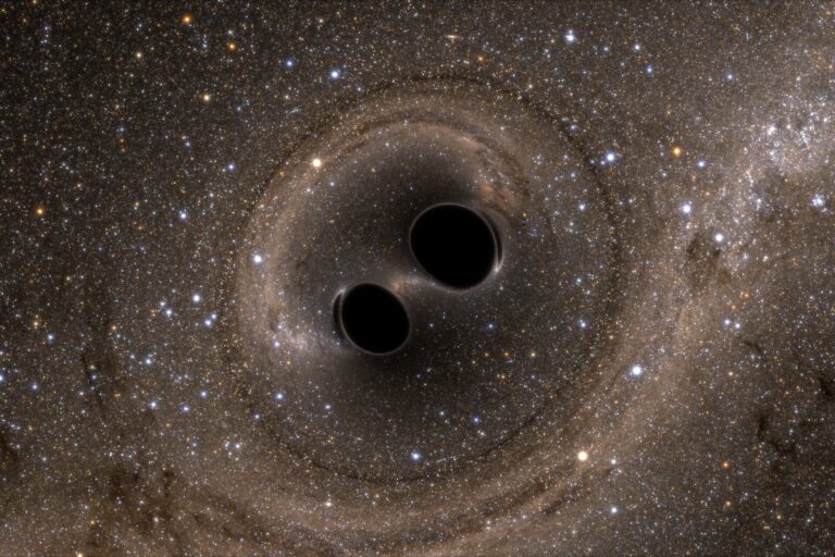 An artist's impression of a black hole merger.