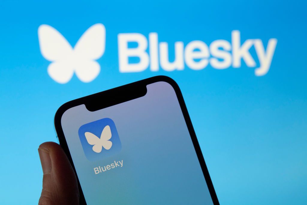 The image shows the icon of Bluesky, the new decentralized social network created by Twitter co-founder Jack Dorsey.