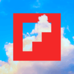 Flipboard logo over blue sky with clouds