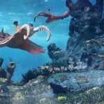 An artist's rendition of an underwater scene with creatures of the Cambrian period.