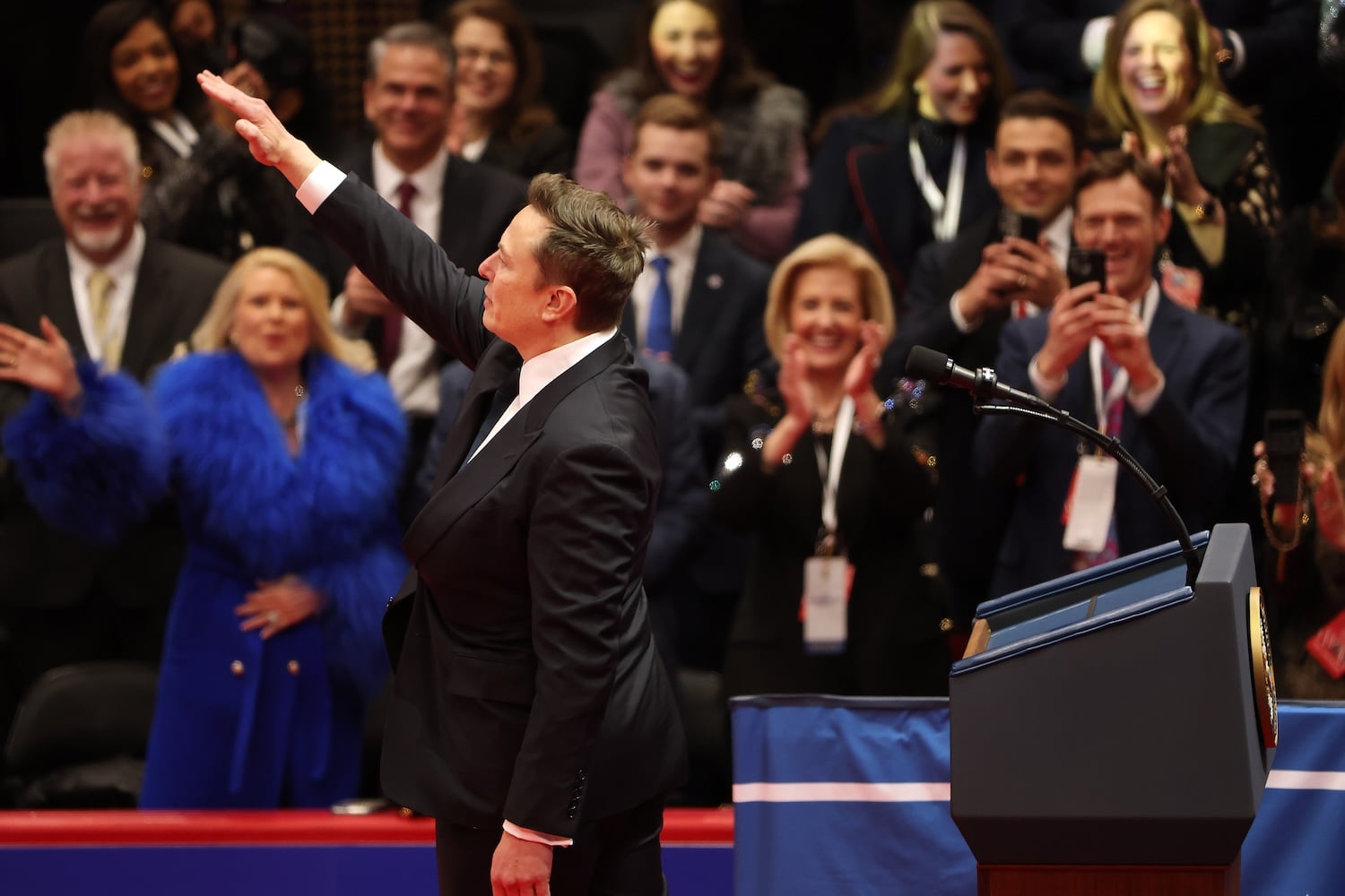elon-musk-nazi-salute-jan-20-2025-1 Elon Musk makes what appears to be a Nazi salute during an inauguration event at Capital One Arena on January 20, 2025 in Washington, DC.