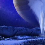 An artist's impression of an erupting plume of water on Europa's surface.