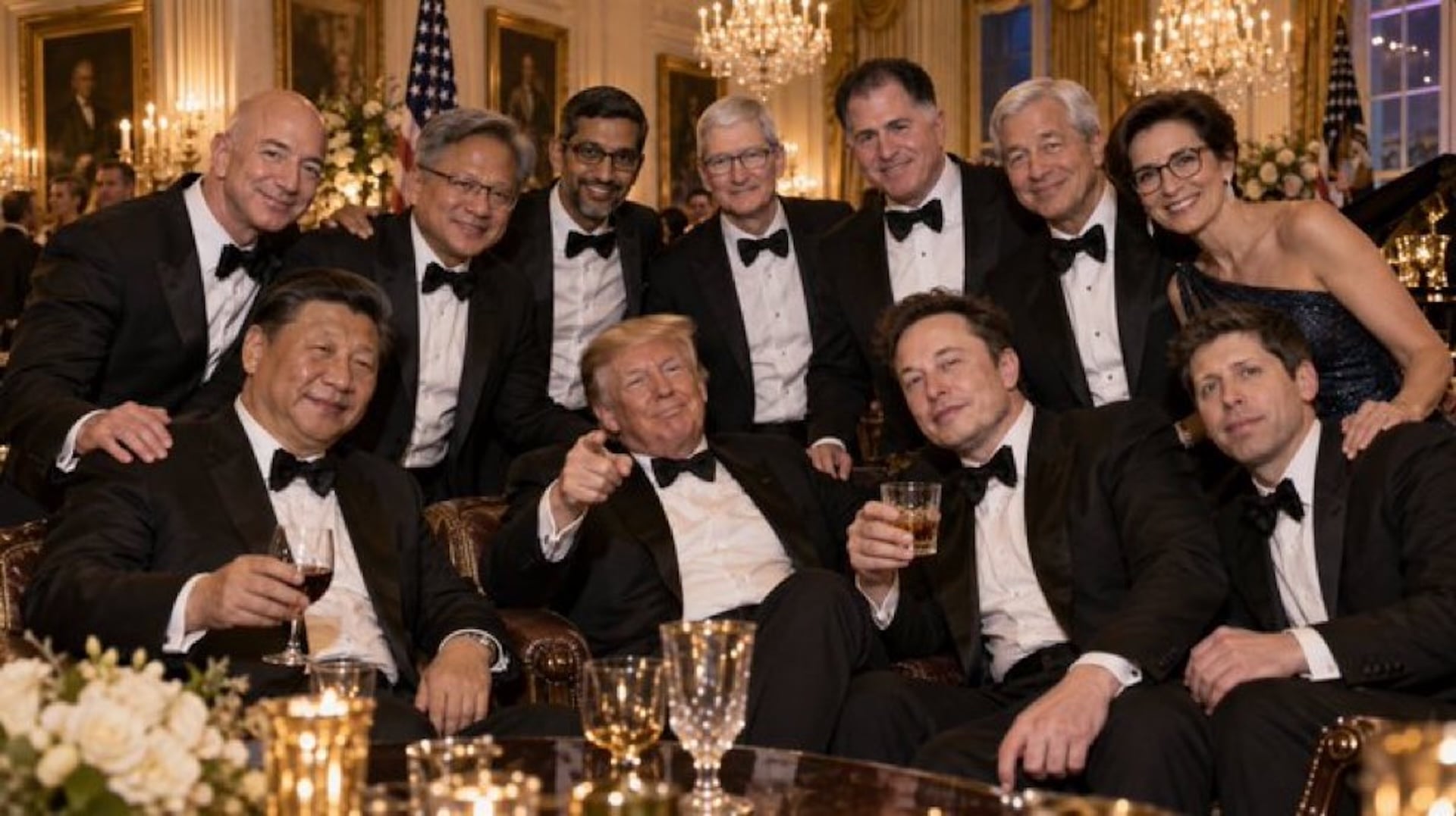 fake-ai-photo-of-trump-xi-musk-1 A clearly AI-generated image of Elon Musk, Donald Trump, Xi Jinping, and others.
