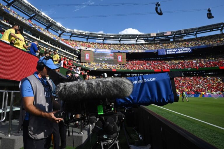 Cameramen TV during the FIFA World Cup 2026 Group C match between Brazil and Morocco at New York New Jersey Stadium on June 13, 2026 in East Rutherford, New Jersey.