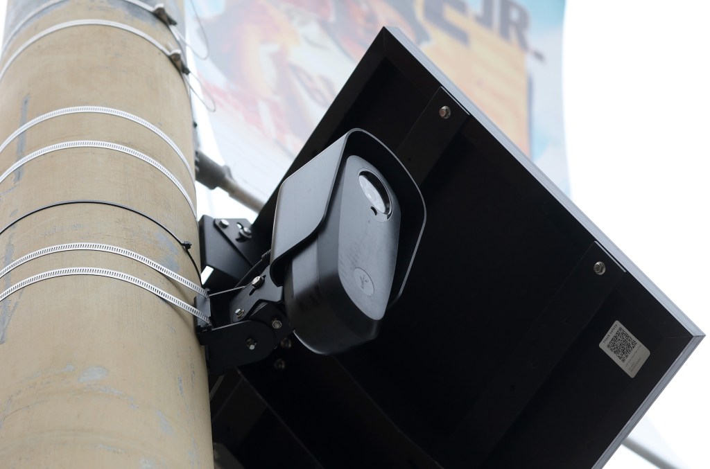 a Flock license plate surveillance camera on a street pole in San Francisco.