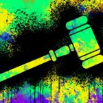 Concept illustration depicting messy litigation; gavel