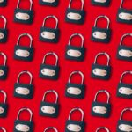 a pattern of locks on a red background