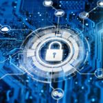 Lock in the middle of a network of applications illustrating cloud security