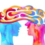 Graphic watercolor drawing of a mind meld
