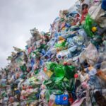Plastic bottles are collected and packed in bales for recycling