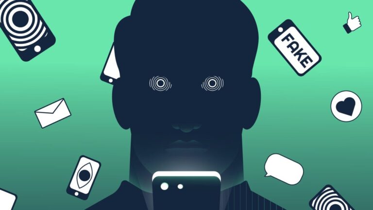 Concept illustration depicting online content, fear, addiction.