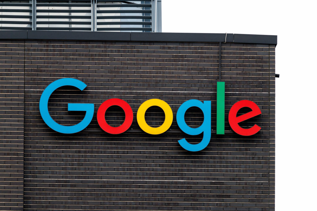 The Google logo and lettering can be seen on the facade of the company's Munich headquarters.