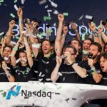 Matteo Danieli, co-founder of Bending Spoons, center, rings the opening bell during the Bending Spoons initial public offering (IPO) at the Nasdaq MarketSite in New York, US, on Wednesday, July 1, 2026. Bending Spoons applies a private equity playbook to software, buying up mostly fledgling subscription-based apps, slashing headcount and handing operations to its roster of Italian engineers. Photographer: Michael Nagle/Bloomberg via Getty Images