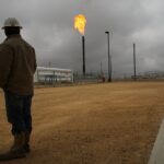 Flared natural gas is burned off at Apache Corporations operations at the Deadwood natural gas plant in the Permian Basin.