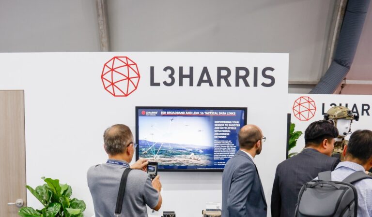 L3Harris Technologies on display during the Seoul International Aerospace & Defense Exhibition (ADEX) at Seoul Air Base on October 17, 2023 in Seongnam, South Korea.