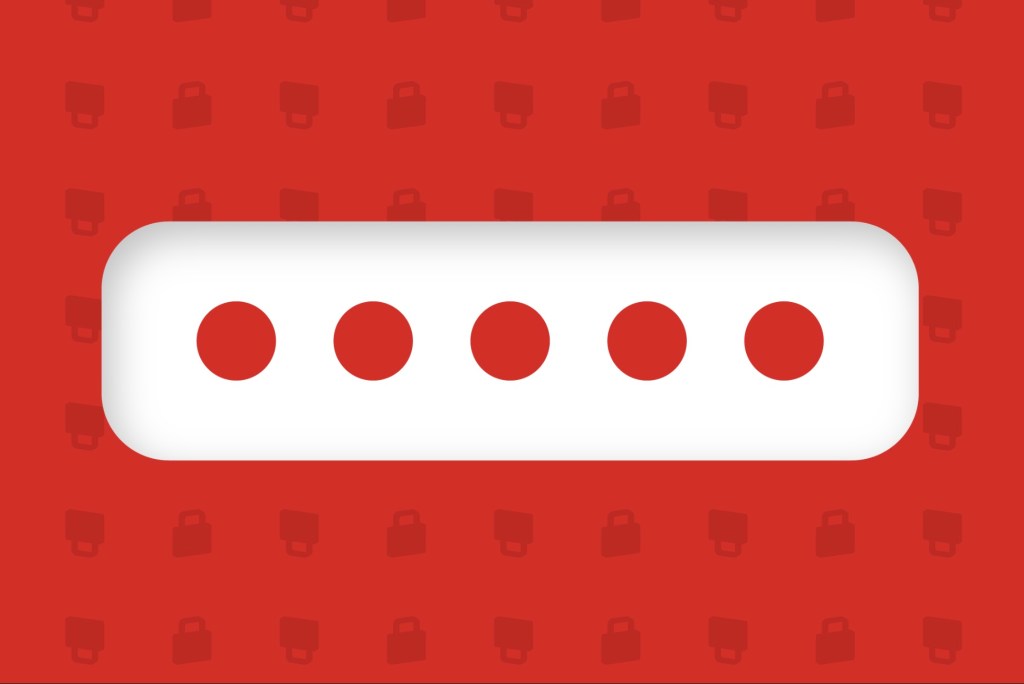 white bar with 5 red dots on red background