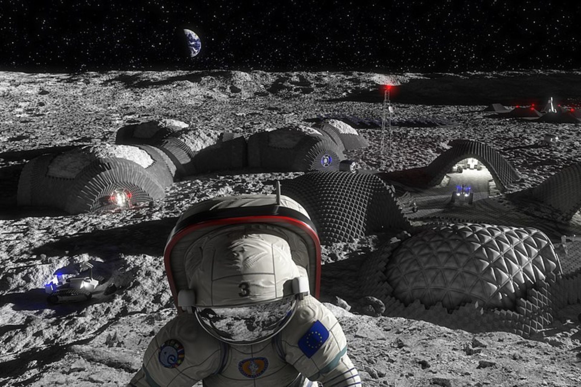 An artist's depiction of a lunar base.