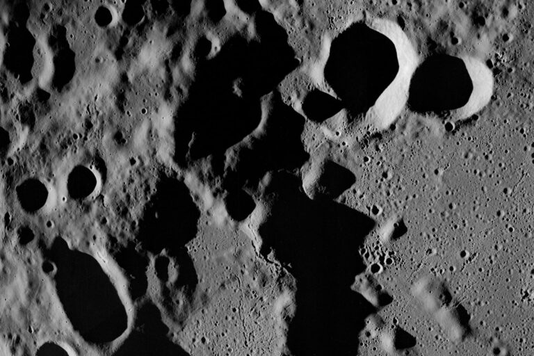 Near vertical view of the lunar far side as photographed from the Apollo 8 spacecraft.