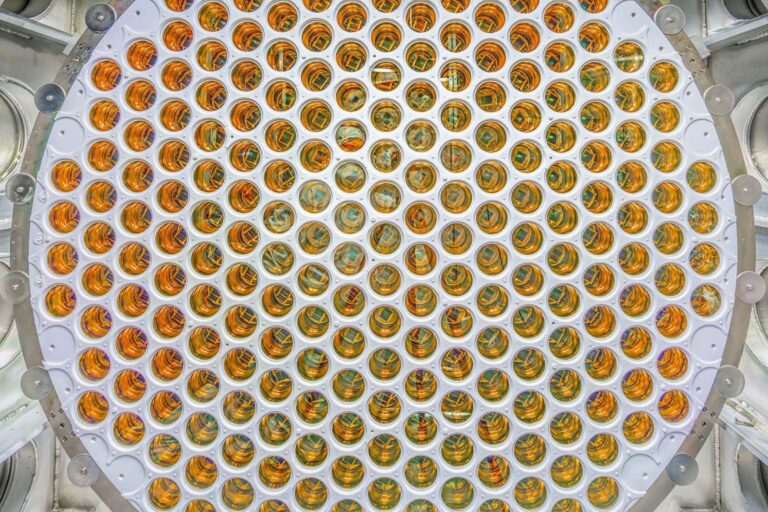 An array of light sensors designed to capture the tiny flash of light created when a dark matter particle interacts with xenon atoms inside the LZ detector.