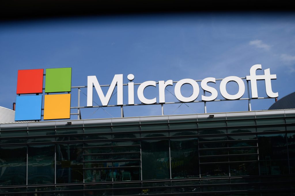 Microsoft signage is being pictured in Warsaw, Poland, on June 26, 2024.