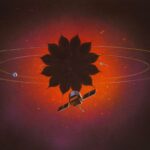 Starshade concept art depicting how the proposed orbital tool would block distant starlight, thus enabling direct exoplanet detection via visible light.