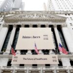 a photo of Hims and Hers banner outside the New York Stock Exchange.