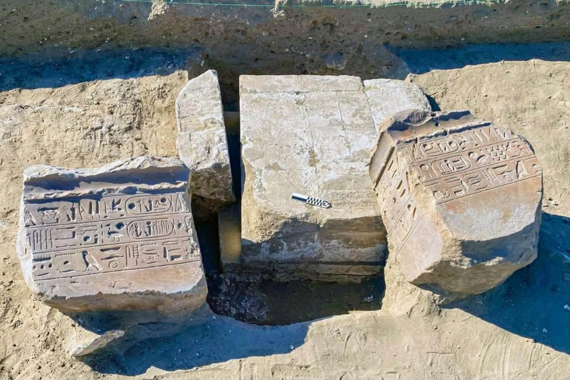 Sandstone inscriptions found at the site, which allude to the pharaoh Ramesses II.