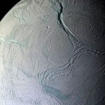 NASA's Cassini spacecraft discovered that Enceladus emits icy water particles and gas from its surface at approximately 800 miles per hour (400 meters per second).