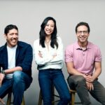Image of Mark Goldberg (left), Kristina Shen (middle) and Ethan Kurzweil (right), the founders of Chemistry.