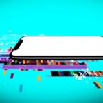 an illustration on a blue background indicating spyware stealing data from a person's phone