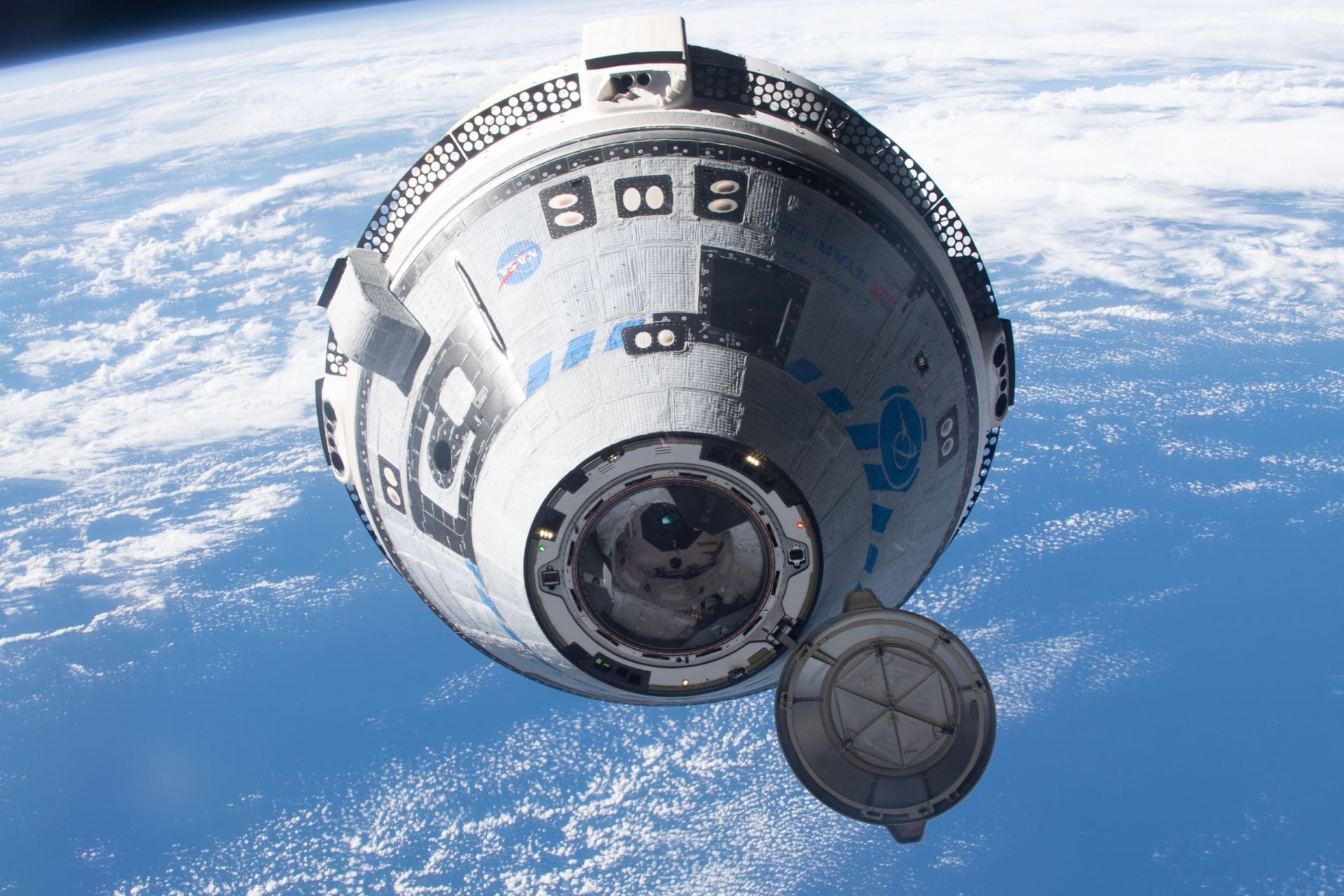Boeing's CST-100 Starliner crew ship approaches the International Space Station on the company's Orbital Flight Test-2 mission on May 20, 2022.
