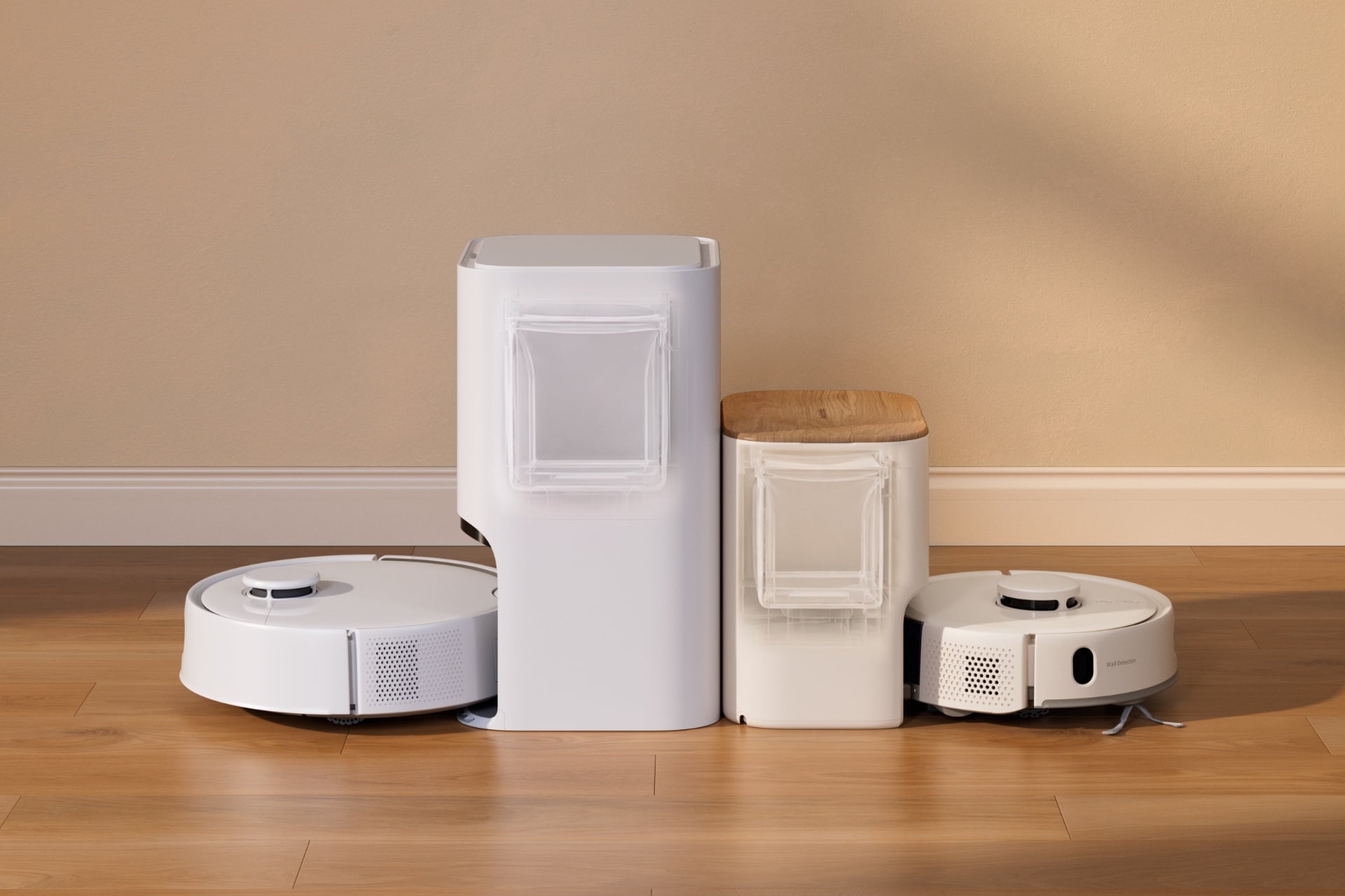switchbot-k11-pro-docks-back-to-back-1 Switchbot K11+ Pro in its dock, which is backed up to a larger, more conventional dock and robot vacuum.