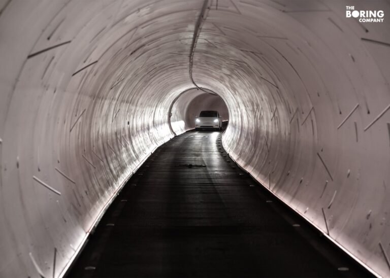 A Tesla in the Boring company tunnel in Las Vegas.