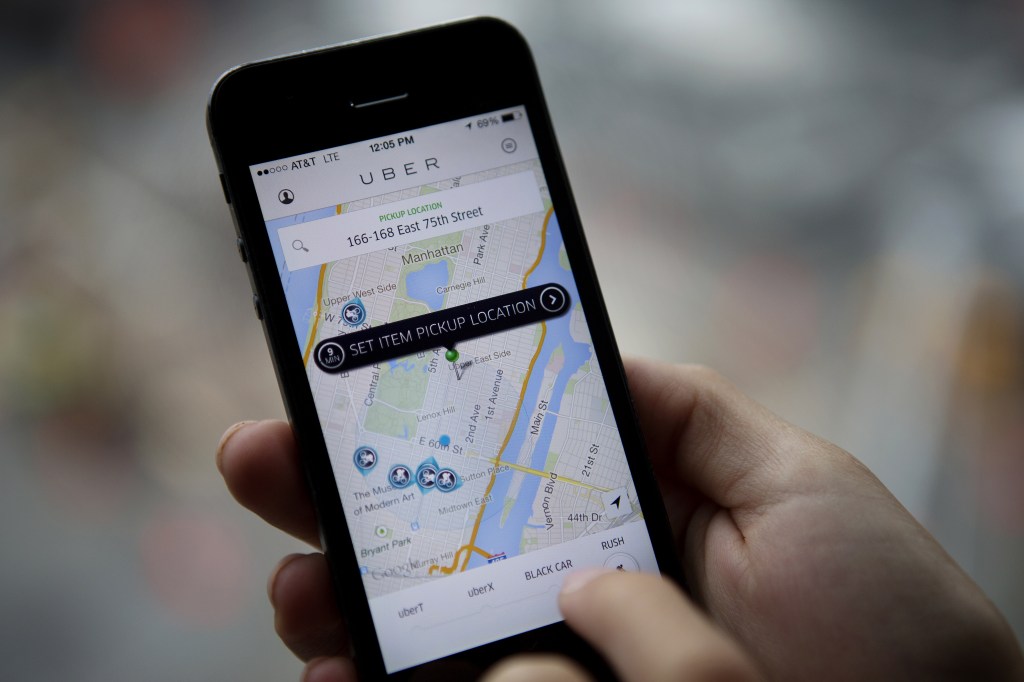 The Uber Technologies Inc. car service application (app) on a smartphone screen