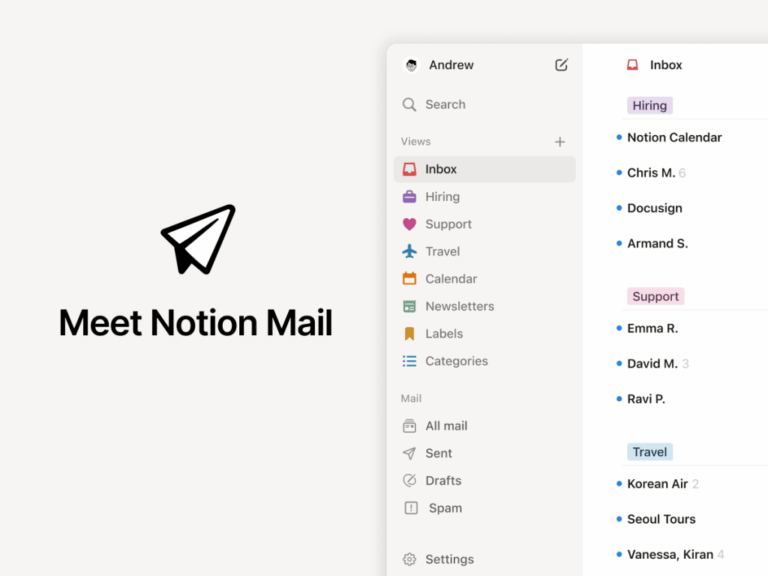 Image of a screengrab of Notion Mail that includes a view of its auto-labeled folder.