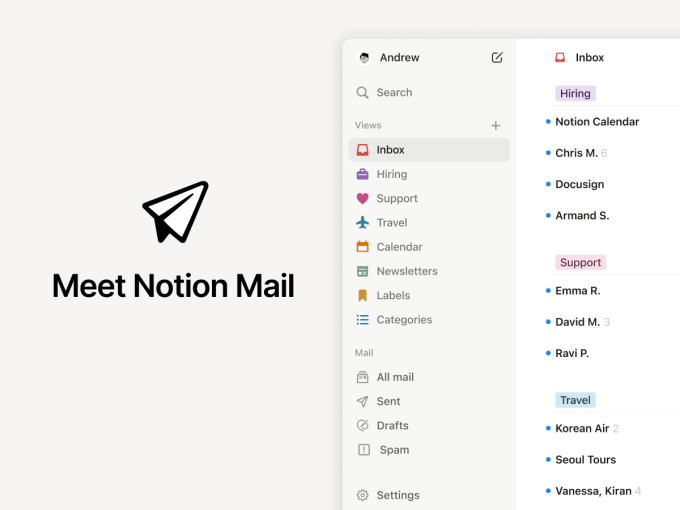 whatsnew_mail05 Image of a screengrab of Notion Mail that includes a view of its auto-labeled folder.