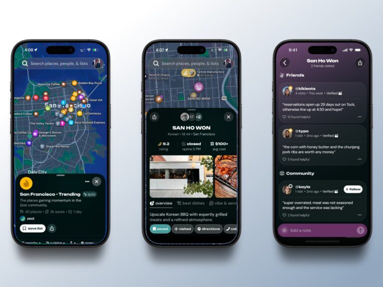Zest Maps on three smartphones