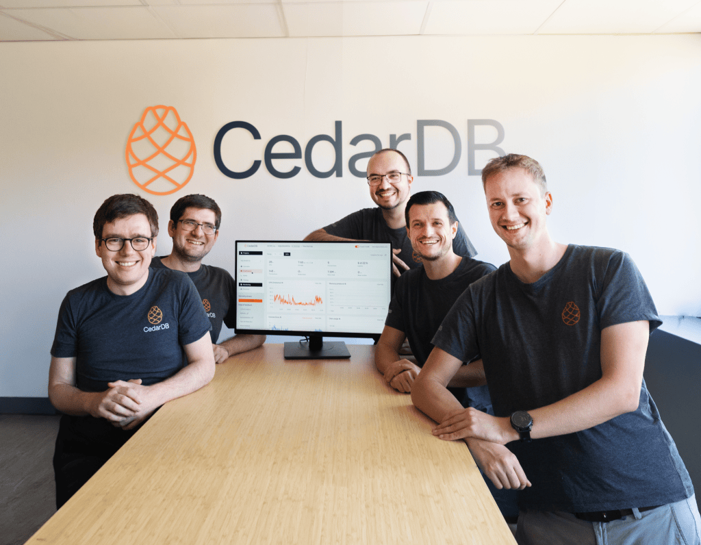 CedarDB Founders Moritz Sichert, Lukas Vogel, Philipp Fent, Dominik Durner and Christian Winter