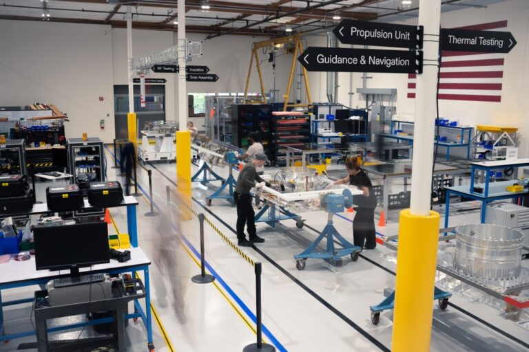 Technicians assemble satellites on Xona's manufacturing floor.