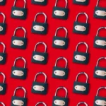 a pattern of locks on a red background