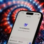 A welcome message on the DeepSeek artificial intelligence mobile app.
